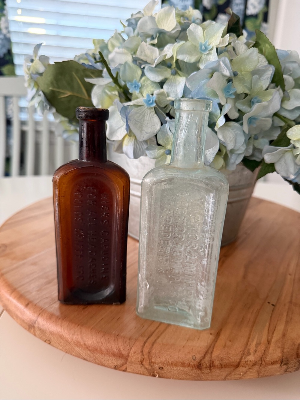 Antique Amber & Clear Glass Apothecary Bottles Set - vintage